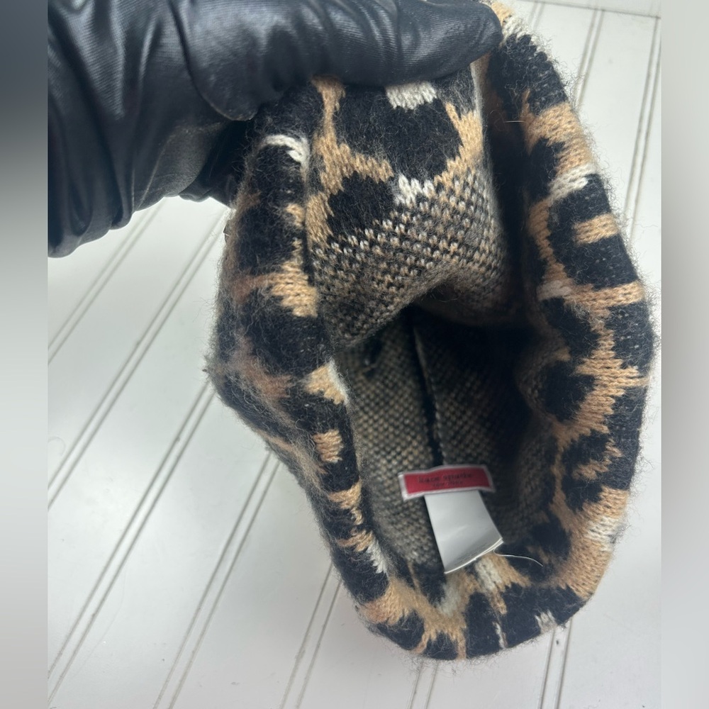 Kate Spade Brushed Leopard Animal Print Knit Hat Beanie Womenโs One Size - Picture 5 of 7